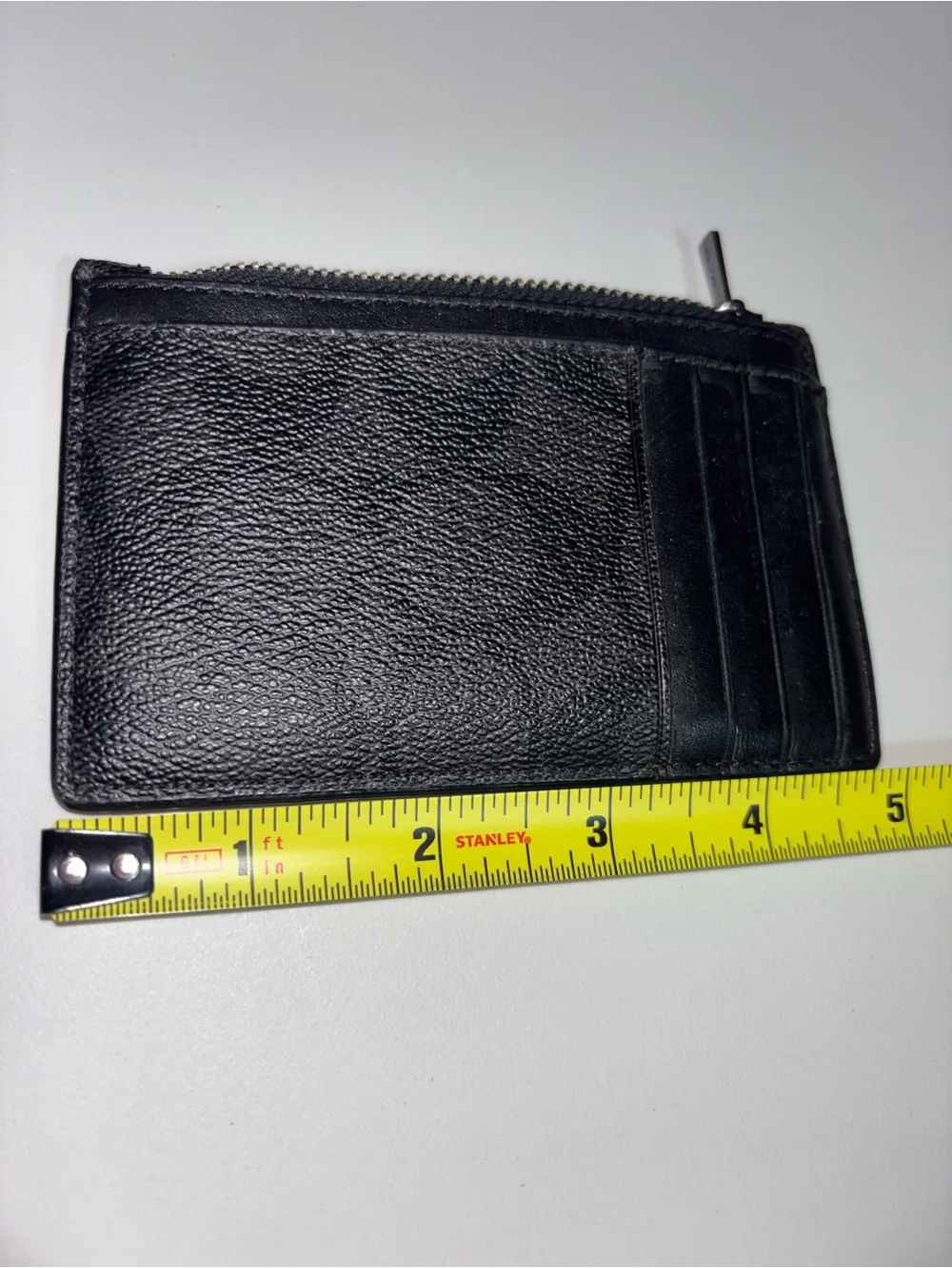 Coach Signature Black Zip Card Case Wallet Leather Coin Pouch